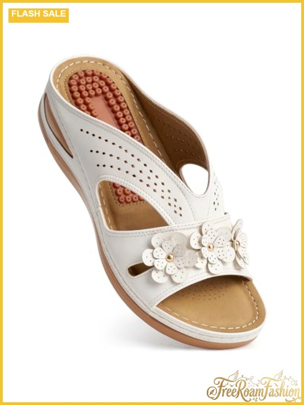 Faux Leather Wedge Sandals Slip On Open Toe Arch Support Walking Beach